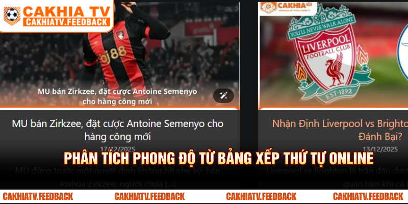 Phân tích phong độ từ bảng xếp hạng online 